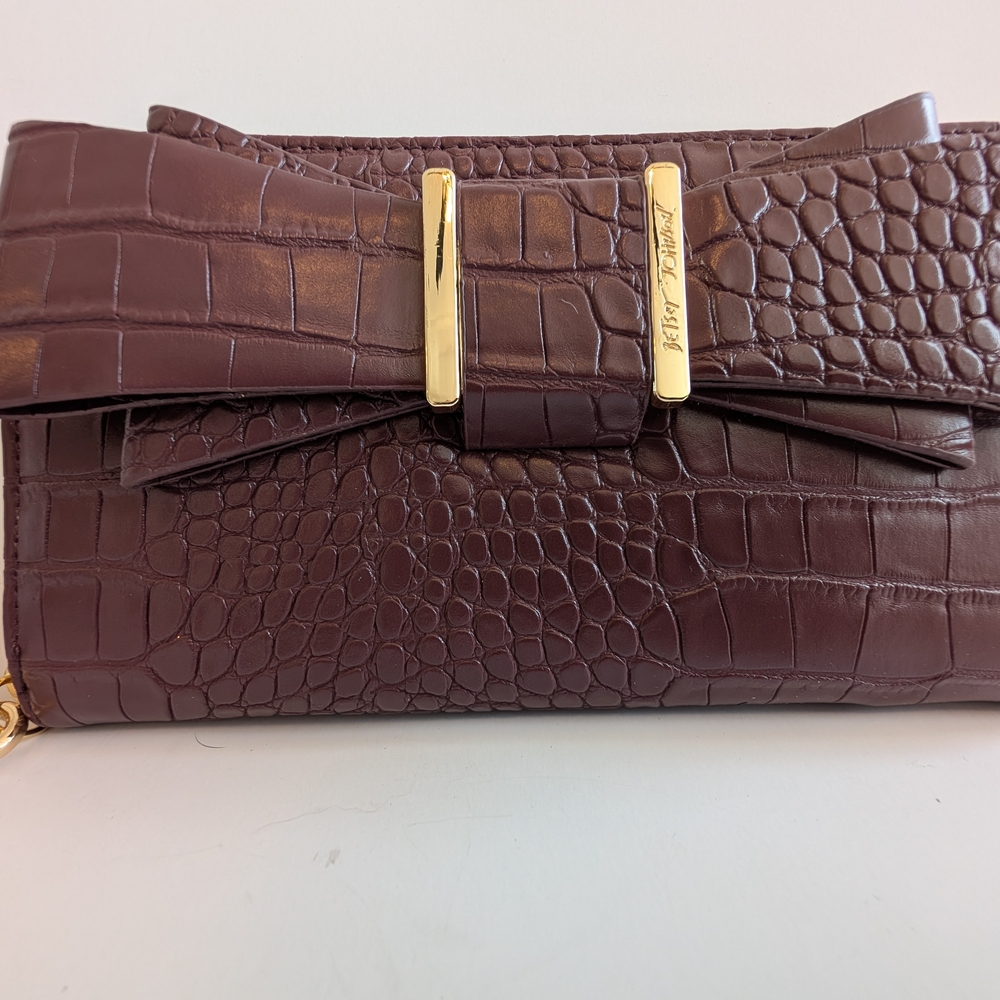 Betsey Johnson Crocodile-Embossed Clutch in Deep Purple